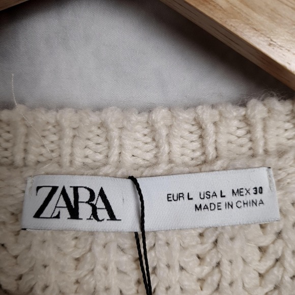 Zara Sweater Womens Large Gold Metallic Knit Oversized Pullover Crewneck Chunky - Picture 15 of 16